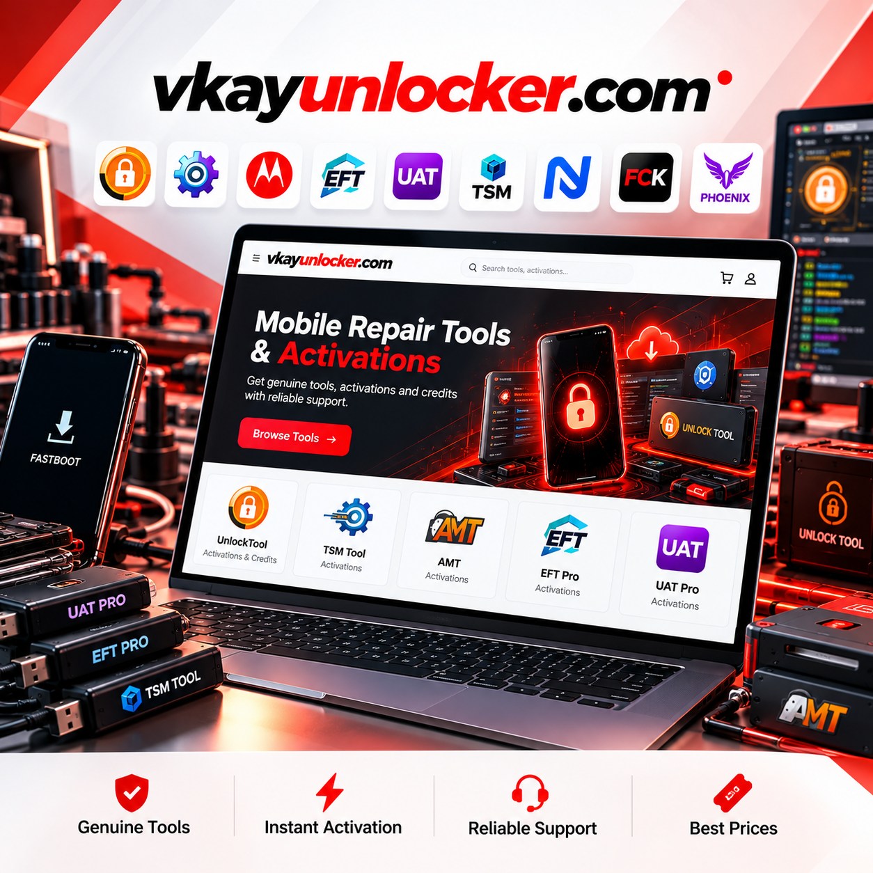 VKAY Unlocker mobile repair software tools and activations