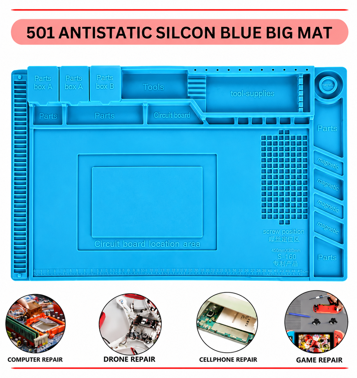 S160/501 Antistatic Silicone Blue Big Repair Mat
