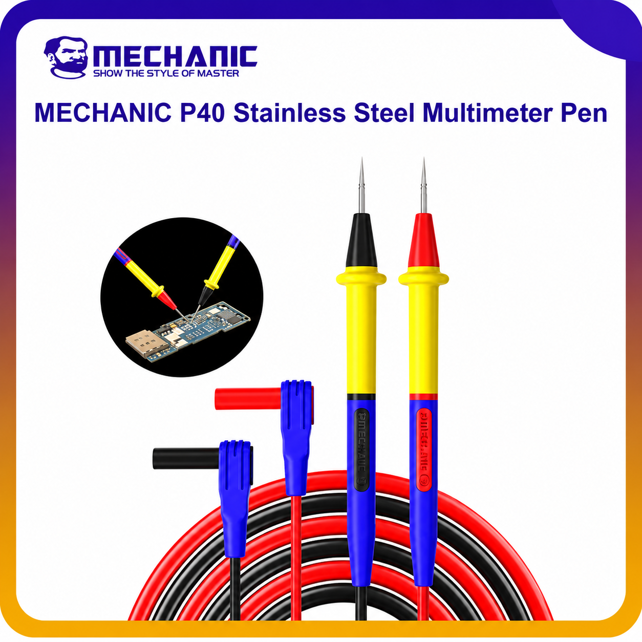 Mechanic P40 1000V/20A 0.2mm High Precision Stainless Steel Multimeter Test Leads